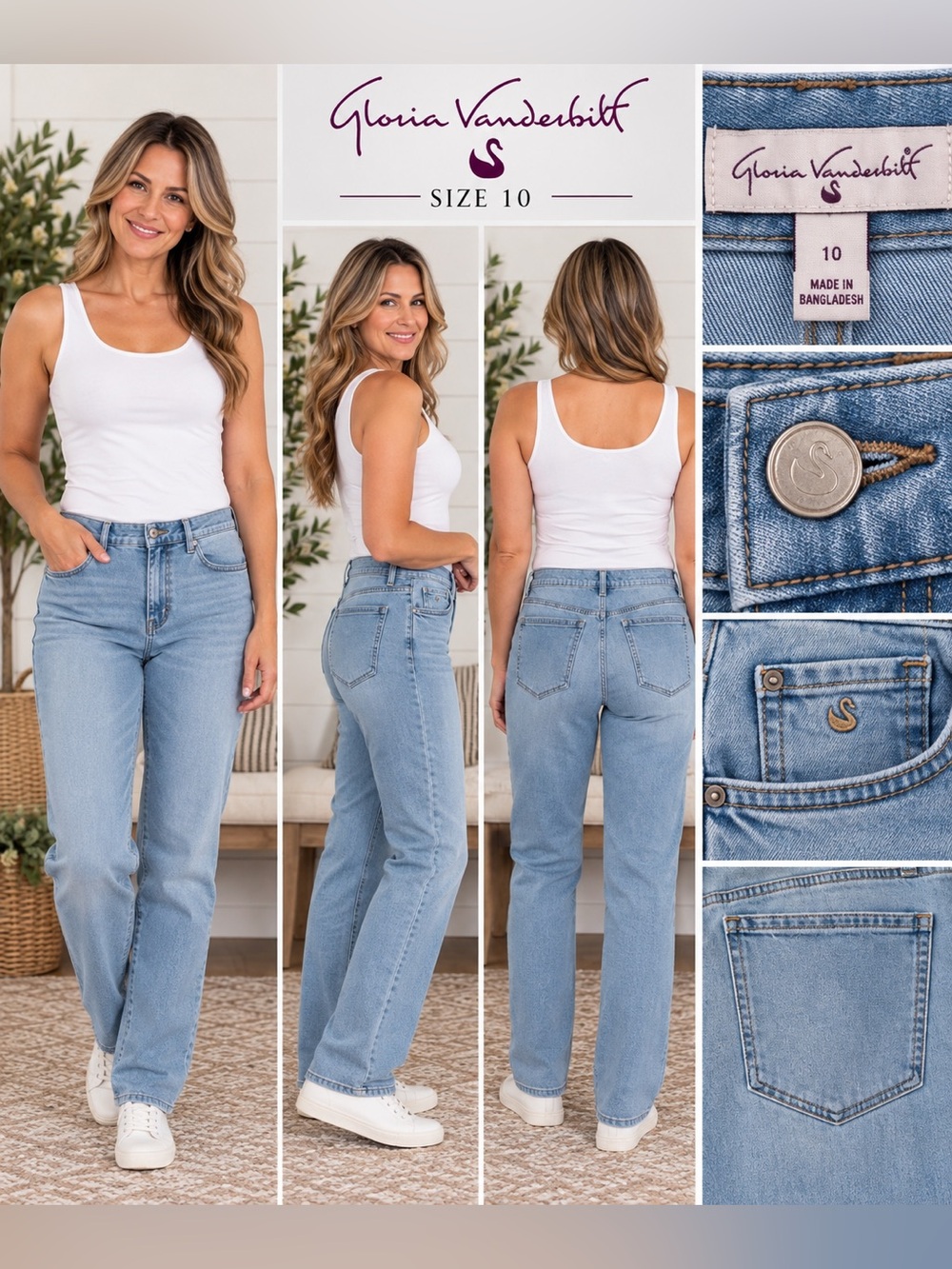 NWT Gloria Vanderbilt Relaxed Straight Jeans Light Blue Size 10